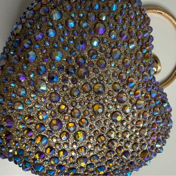 Ramla Amour iredescent AB Rhinestone Heart Clutch Evening Bag  $189 New - Picture 4 of 5